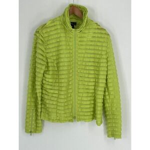 Clara S‎ Women XL Jacket Lime Green Ruffle Tiered Zip Up Mesh Top